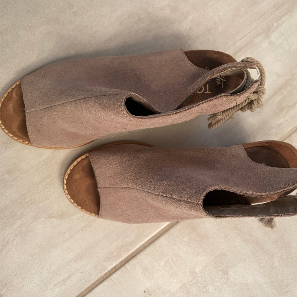 TOMS suede peep toe tie back booties